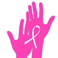 Image showing Hands holding breast cancer ribbon, vector illustration.