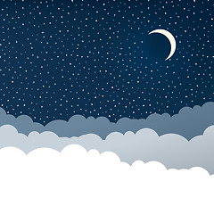 Image showing Night sky with clouds (isolated copyspace), stars and crescent m