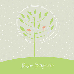 Image showing Green tree with birds on branches. Vector, EPS8.