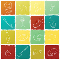 Image showing Restaurant icon collection in colorful boxes. Vector, EPS10.