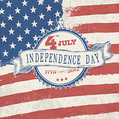 Image showing Independence day retro styled label on stars and stripes backgro