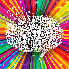 Image showing Speech bubble, composed from many people silhouettes on colorful