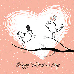 Image showing Two lovers birds. Valentine's Day celebration background. Vector