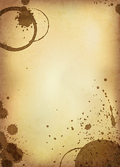 Image showing Classic vintage background. Old paper sheet with stains of coffe