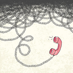 Image showing Retro Phone. Handset and tangled wires, vector illustration. EPS