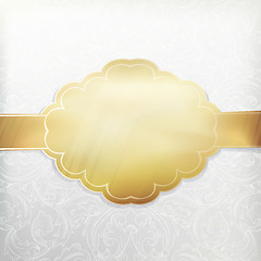 Image showing Vintage white invitation with golden label. Vector, EPS 10