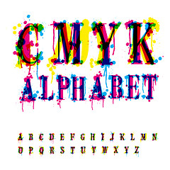 Image showing CMYk alphabet. Composition from unrecognized different letters a
