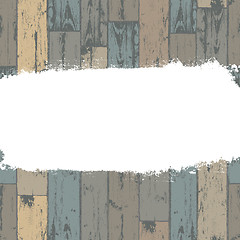 Image showing White grunge label on wooden background. Vector
