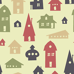 Image showing Different shapes houses seamless pattern. Vector