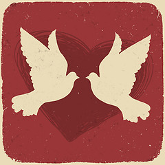 Image showing Two lovers doves. Retro styled illustration, vector, EPS10