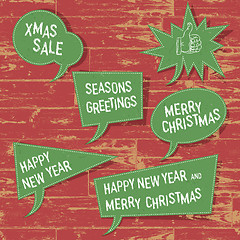 Image showing Xmas speech bubbles on wooden texture. Vector illustration, EPS1