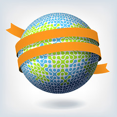 Image showing Abstract globe symbol with orange ribbon. Vector illustration, E