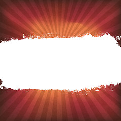 Image showing White grunge label on red sunburst background, vector