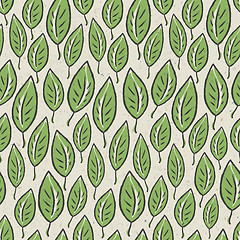 Image showing Green abstract leaf seamless pattern on recycle ecology paper te