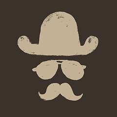 Image showing Retro elements set: bowler hat, moustache, and sunglasses