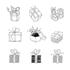 Image showing Gift box for xmas designs. Set of nine illustrations.Vector, EPS