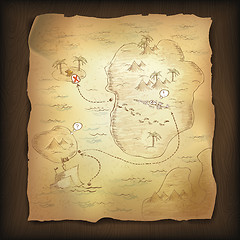 Image showing Treasure map on wooden background. 