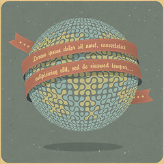 Image showing Retro globe symbol with ribbon and sample text. Vector, EPS10