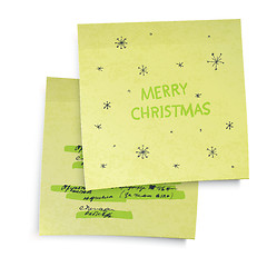 Image showing Business yellow sticky notes with Merry Christmas greetings. Vec