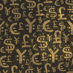 Image showing Seamless currency pattern on grunge texture. Vector