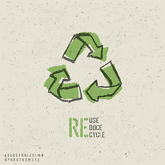 Image showing Reuse, reduce, recycle poster design.  Include reuse symbol imag