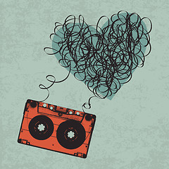 Image showing Vintage audiocassette illustration with heart shaped messy tape.