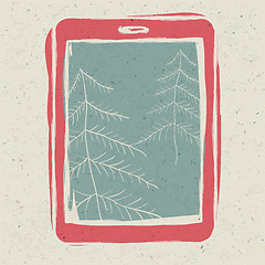 Image showing Christmas trees on tablet device screen, technology concept illu