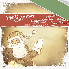 Image showing Retro Santa Claus greetings in different languages. Vector, EPS1