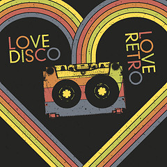 Image showing Love Disco, Love Retro. Vintage poster design template, vector, 