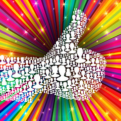 Image showing Thumb up symbol on colorful rays background. Composed from many 