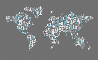 Image showing World map. Social media concept. Composed from many people silho