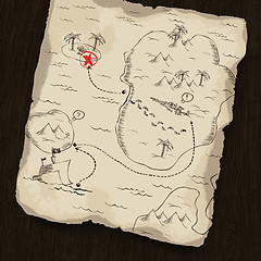 Image showing Treasure map on wooden background. Map under mask, you can chang