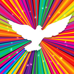 Image showing Dove silhouette on psychedelic colored abstract background. Vect