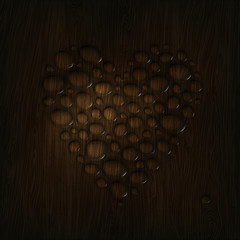 Image showing Heart shaped water drops on a wooden texture. 