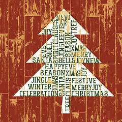 Image showing Christmas tree words composition. Vintage styled illustration, E