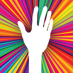 Image showing Hand silhouette on psychedelic colored abstract background. Vect
