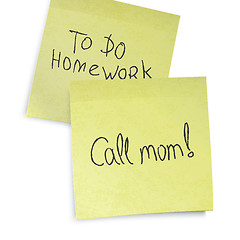 Image showing Call mom reminder. Text on yellow sticky notes, vector, EPS10.