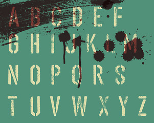 Image showing Grunge stencil alphabet with drops and streaks. Vector, EPS10