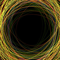 Image showing Abstract colorful scribbles on a black background with space for