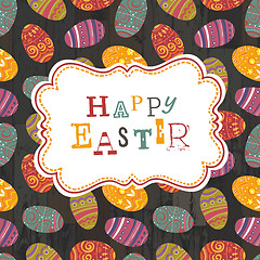 Image showing Easter eggs seamless pattern on wooden planks. Vector, EPS10