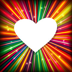 Image showing Abstract background with colorful rays and heart shaped space fo