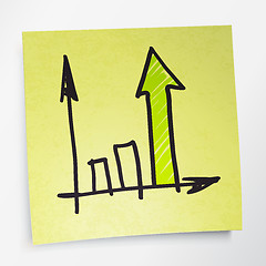 Image showing Successful business graph on yellow sticky paper. Vector illustr