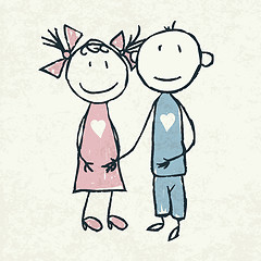 Image showing Couple in love. Doodles illustration, vector.