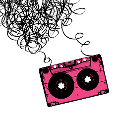 Image showing Audiocassette tape with tangled. Vector illustration.