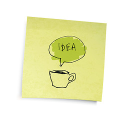 Image showing Yellow sticky notes with coffee cup 