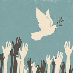 Image showing Group of hands and dove of peace. Retro illustration, EPS10