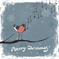 Image showing Bullfinch singer. Vintage xmas illustration, vector, EPS8