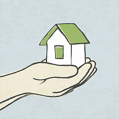 Image showing Greeen house in hands. Concept illustration, vector, EPS10