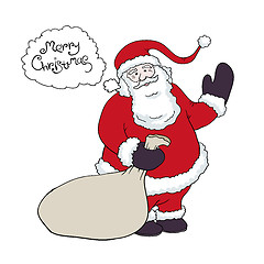 Image showing Santa Claus with a sack of gifts congratulations says in baloon.