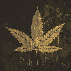 Image showing Cannabis leaf grunge icon. With stained texture, vector